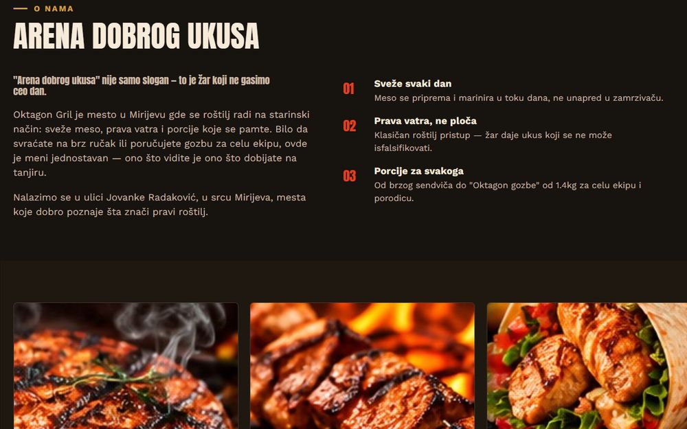 Početna stranica sajta Oktagon Gril: Arena dobrog ukusa